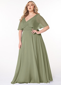 Azazie Pamela Abiti da Damigella Abito A-Line in Chiffon con Scollo a V a Pieghe Pistacchio image6