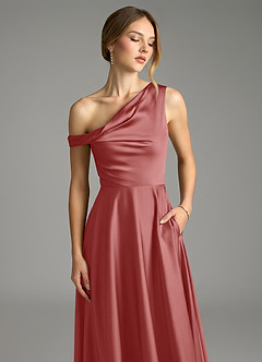 Azazie Xanthe Bridesmaid Dresses Antique Rose A-Line Off the Shoulder Stretch Satin Dress image5