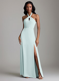 Azazie Tracie Bridesmaid Dresses Mist A-Line Side Slit Stretch Satin Dress image1