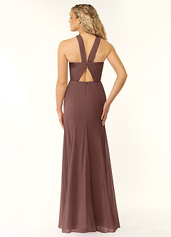 Azazie Rue Bridesmaid Dresses Espresso A-Line Halter Chiffon Dress image2