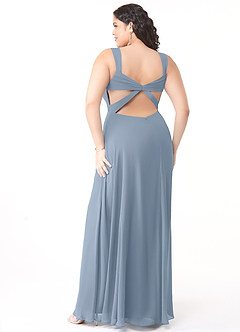 Azazie Nahrin Bridesmaid Dresses Dusty Blue A-Line V-Neck Pleated Chiffon Dress image10