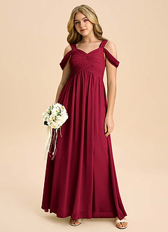 Azazie Lianne Junior Burgundy A-Line Off the Shoulder Chiffon Dress image5