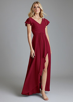 Azazie Omari Bridesmaid Dresses Burgundy A-Line Chiffon Dress image1