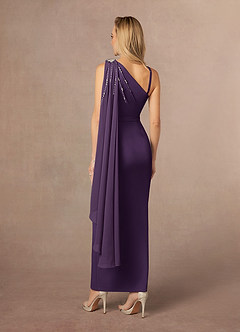 Azazie Gianna Mother of the Bride Dresses Plum One Shoulder Stretch Crepe Dress image3