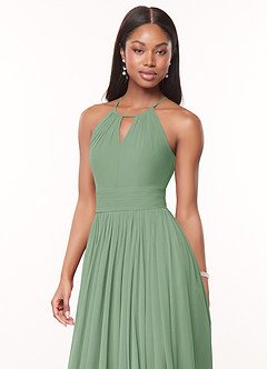 Azazie Cherish Vestidos de damas de honor Vestido de Matcha de Gasa de Corte en A con Plisado image1