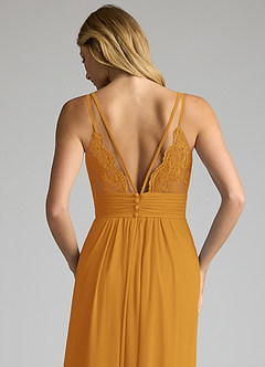 Azazie Maren Allure Bridesmaid Dresses Butterscotch A-Line V-Neck Lace Chiffon Dress image2