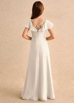 Azazie Nari Girls Formal Flower Girl Dresses White Alabaster A-Line with Sleeves Chiffon Dress image2