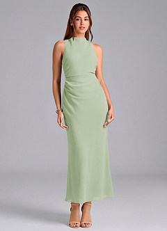 Azazie Evadne Brautjungfernkleider Etui Plissee Chiffon Kleid Staubiger Salbeigrün image3