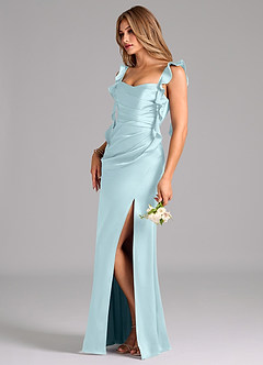 Azazie Jessamine 신부 들러리 드레스 쉬스 코르셋 스트레치 새틴 바닥 길이 드레스 image5