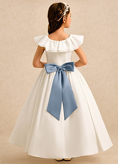Azazie Clara Flower Girl Dresses Ivory Dusty Blue A-Line Bow Cotton Dress image1