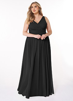 Azazie Kora Vestidos de damas de honor Vestido de Negro de Gasa de Corte en A con Plisado image10