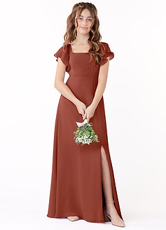 Azazie Bondi Junior Abito A-Line in Chiffon Fiocco Auburn image1