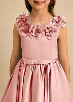 Azazie Eden Flower Girl Dresses Rosette Ball-Gown Pleated Matte Satin Dress image5