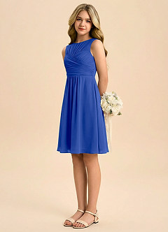 Azazie Skyla Junior Linia A Pofałdowany Szyfon Mini Młodsza druhna Sukienka image4