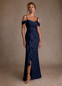 Azazie Irene Mother of the Bride Dresses Dark Navy A-Line Off the Shoulder Floral Burnout Dress image3
