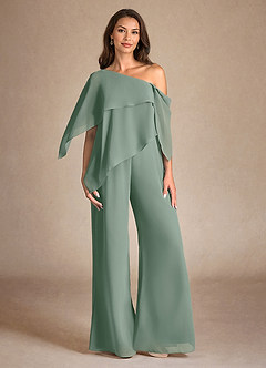 Azazie Halima Mother of the Bride Dresses Silver Sage Jumpsuit/Pantsuit Side Slit Chiffon Dress image1