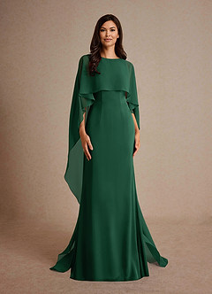 Azazie Milfred Mother of the Bride Dresses Dark Green Sheath Boatneck Stretch Satin Dress image5