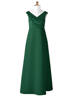 Azazie Sadia Vestido de Verde Oscuro de Satin Mate de Acampanado con Plisado image6