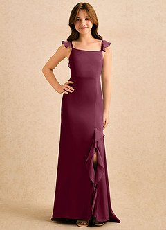 Azazie Novalie Girls Formal Robe Demoiselle D'honneur Fillette Robe Sirène en Satin extensible Arc Mûre image4