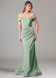Azazie Everly Bridesmaid Dresses Agave Mermaid Off the Shoulder Stretch Satin Convertible Dress image3