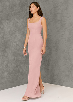 Azazie Flori Bridesmaid Dresses Powder Pink Sheath Square Neckline Chiffon Dress image4
