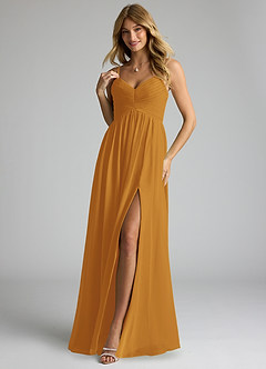 Azazie Alia Bridesmaid Dresses Butterscotch A-Line Pleated Chiffon Dress image3