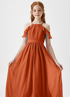 Azazie Chaya Junior Burnt Orange A-Line Off the Shoulder Chiffon Dress image1
