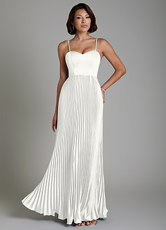 Azazie Micah Vestidos de damas de honor Vestido Blanco de Satén Elástico de Línea A Convertible con Corsé image7