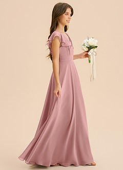 Azazie Anysa Junior A-Linie Gestreift Chiffon Kleid Altrosa image4