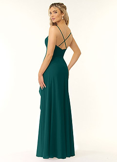 Azazie Naeem Bridesmaid Dresses Peacock A-Line V-Neck Ruffle Chiffon Dress image4