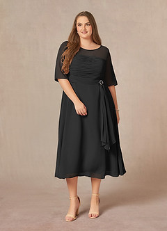 Azazie Naomi Abiti per la Madre della Sposa Abito A-Line in Chiffon Plissettato con Scollo a Barca Nero image12
