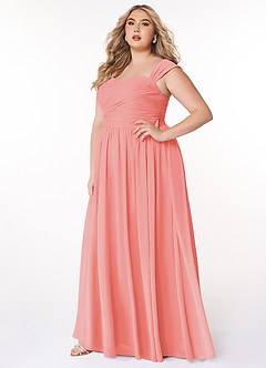Azazie Zapheira Bridesmaid Dresses Coral A-Line Ruched Chiffon Dress image7