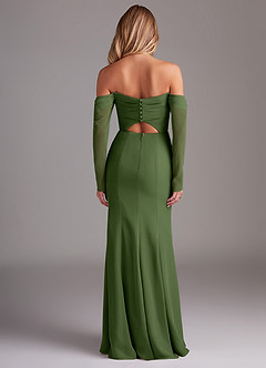 Azazie Hallie Bridesmaid Dresses Olive Mermaid Long Sleeve Chiffon Dress image8