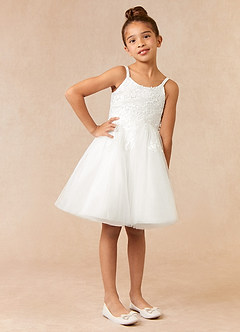 Azazie Austyn Abiti da Ragazza di Fiori Abito Principessa in Tulle Pizzo Bianco Diamante image2