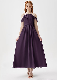 Azazie Chaya Junior Plum A-Line Off the Shoulder Chiffon Dress image4
