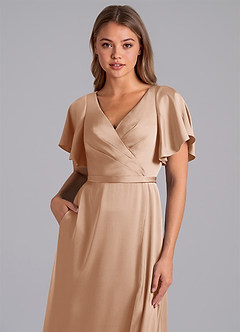 Azazie Ambrosia Bridesmaid Dresses English Rose A-Line Pleated Stretch Satin Dress image2