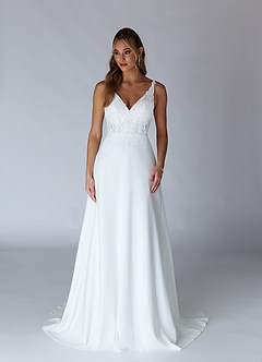 Azazie Clementina Wedding Dresses Diamond White A-Line V-Neck Sequins Stretch Crepe Dress image1