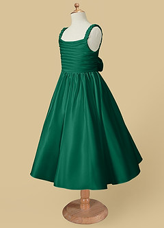 Azazie Cutie Pie Robe Demoiselle D'honneur Fillette Robe Trapèze en Mat Satiné Plissée émeraude image6