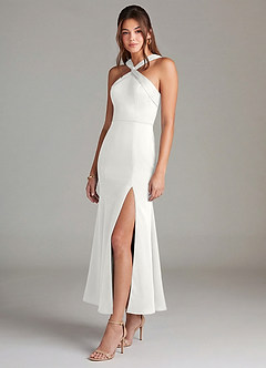 Azazie Rue Suknie dla druhen Syrena Pofałdowany Satyna elastyczna Długość kostki Sukienka image4