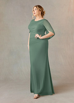Azazie Belladonna Abiti per la Madre della Sposa Abito Sirena in Maglia con Scollo a U a Pieghe Eucalipto image8