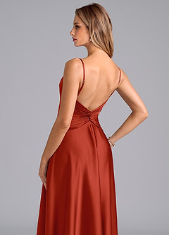 Azazie Elita Bridesmaid Dresses Rust A-Line Pleated Stretch Satin Dress image2