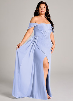 Azazie Amyra Robes de demoiselle d'honneur Robe Fourreau Convertible en Mousseline de soie Épaule décolletée Lavande image12