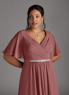 Azazie Tricia Mother of the Bride Dresses Desert Rose A-Line V-Neck Pleated Chiffon Dress image9