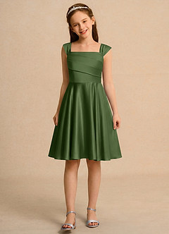 Azazie Budle Girls Formal Flower Girl Dresses Olive A-Line Pleated Matte Satin Dress image4