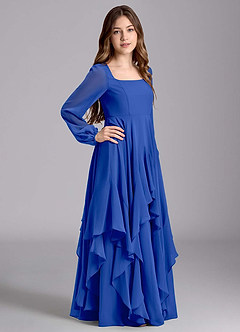 Azazie Clara Junior Jurk van Chiffon met A-Lijn Blouson Koningsblauw image4