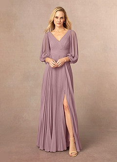 Azazie Zahara Mère de la mariée Robes Robe Trapèze en Mousseline de soie Col V plissé Rose Poussiéreuse image2