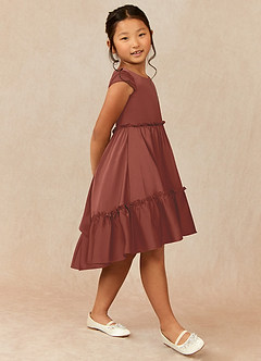 Azazie Lee Flower Girl Dresses Auburn A-Line Bow Stretch Satin Dress image3