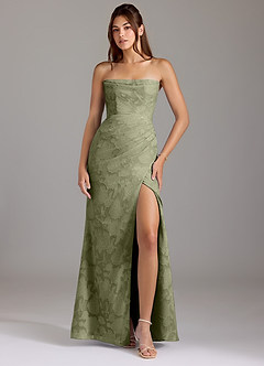 Azazie Leonis Bridesmaid Dresses Pistachio Sheath Strapless Floral Burnout Convertible Dress image1