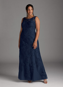 Azazie Whilhelmina Mother of the Bride Dresses Dark Navy Mermaid Lace Chiffon Dress image2