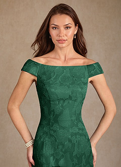 Azazie Moore Final Sale Dark Green A-Line Boatneck Floral Burnout Dress image5